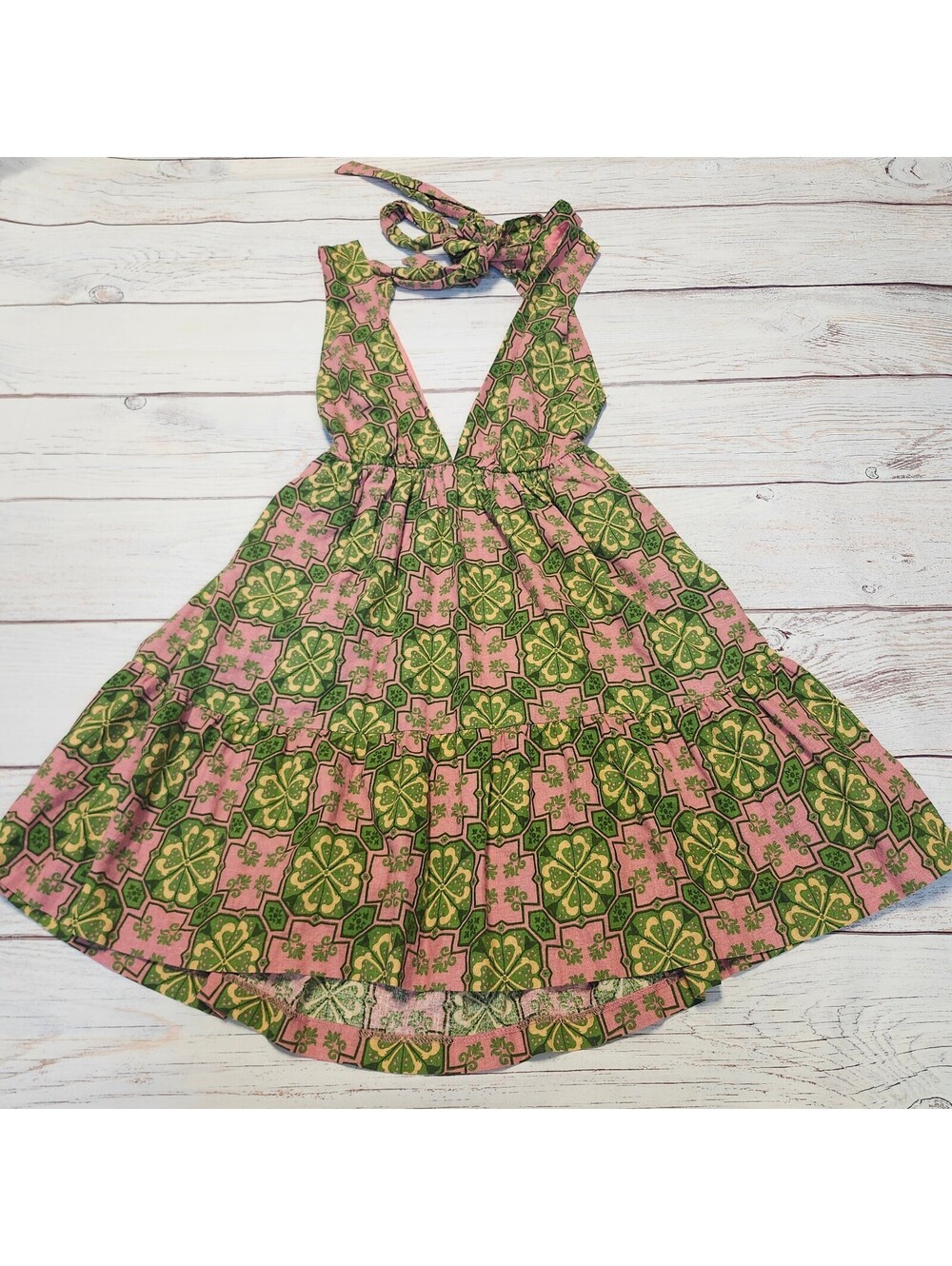 House of Harlow 1960 Pink and Green Patterned Halter Dress Size Med Linen Blend